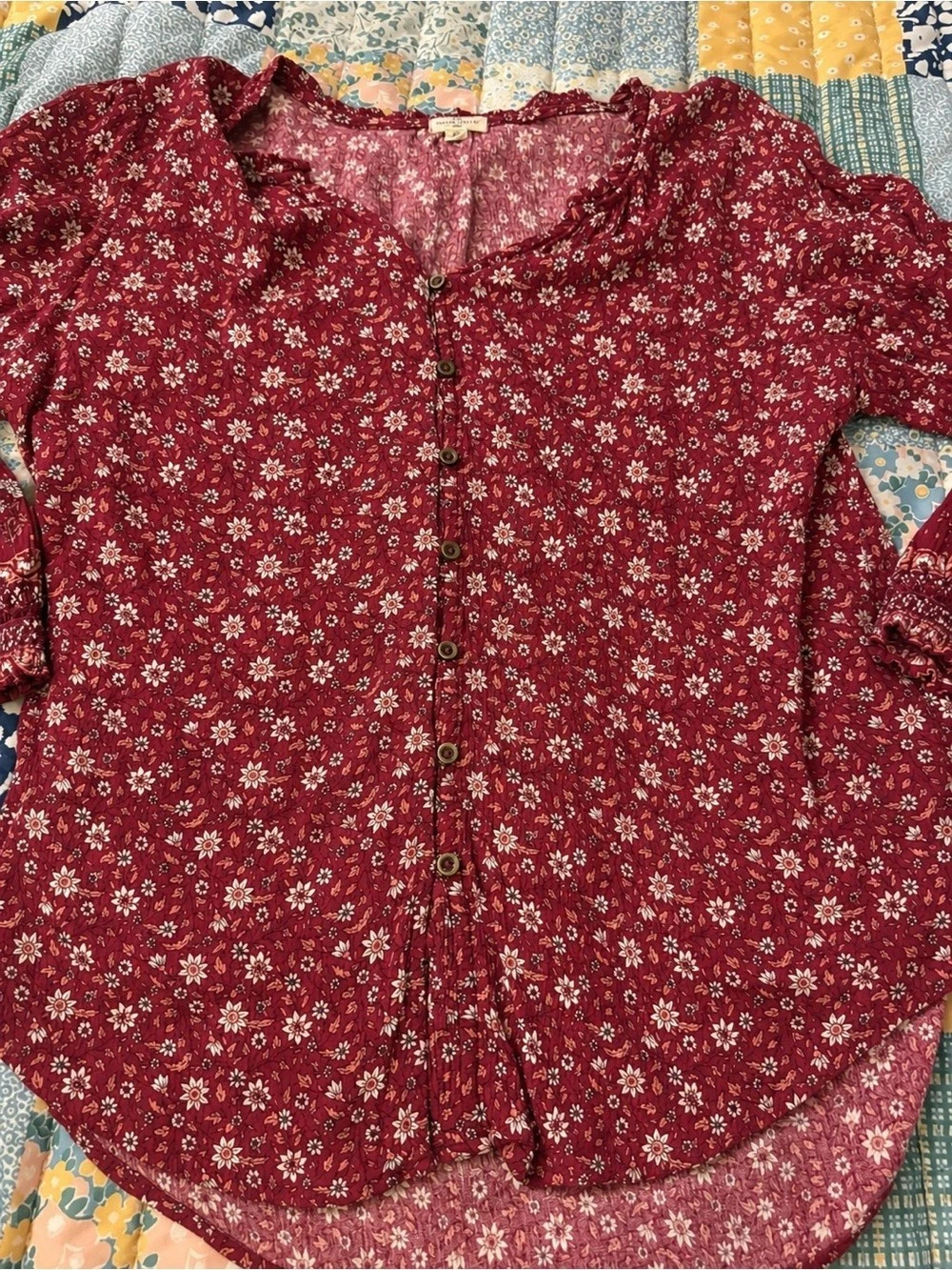 Mason & Belle Floral Blouse in Red & White Size XL Like New